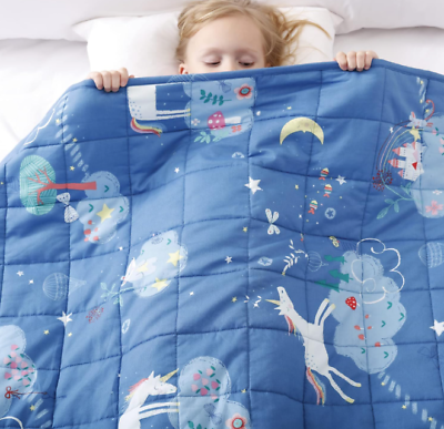 #ad Joyching Kids Weighted Blanket 30x40quot; 1lb Blue Unicorn Cooling Cotton Glass Bead $19.80