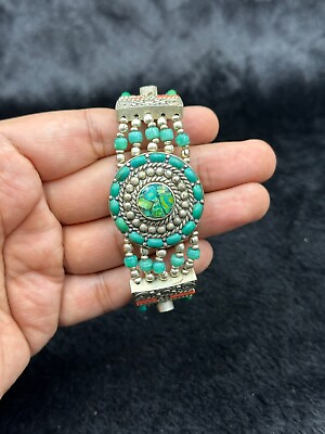 #ad Adjustable Vintage Tibetan Nepalese Bracelet With Turquoise amp; Coral Stone $120.00