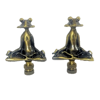 #ad LOT OF 2...FROG MEDITATING LAMP SHADE FINIAL ANTIQUE BRASS FINISH #108 $25.00