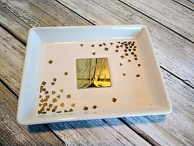 #ad Religious White Trinket Tray Dish Gold Triangle Design Bible Reference John15:13 $8.99