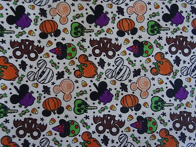 #ad Disney Mouse Ears Mickey Halloween Snacks Cotton Fabric Remnant 32quot; x 59quot; $20.00
