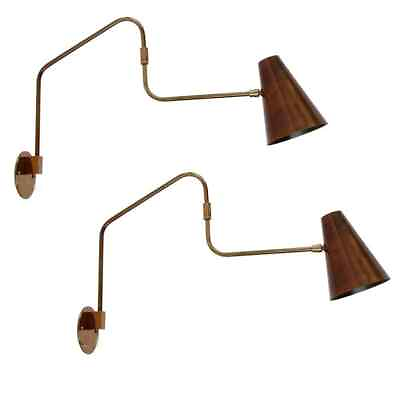 #ad Pair Of 1 Light Shades Curved Arm Handmade Vintage Wall Mid Century Wall Fixture $381.76