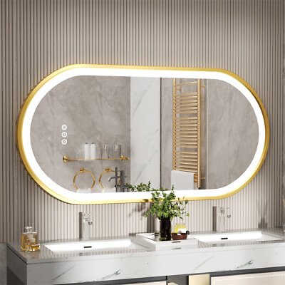 #ad #ad Wisfor Anti fog Led Bathroom Mirror Shatterproof Dimmable Vanity Mirror Gold $139.90