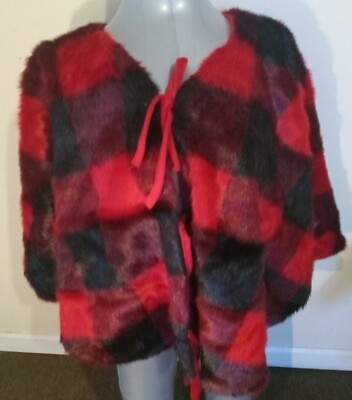 #ad Plaid Faux Fur Mink Tree Skirt Lustrous Luxurious Rich Black amp; Red Tartan Large $60.00