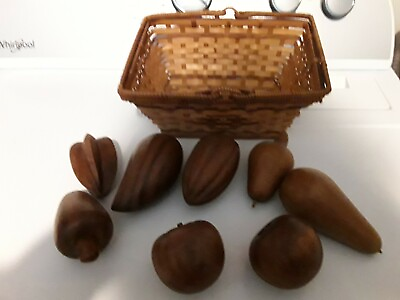 #ad Wood Fruit And Vegetables decor 8 Pieces Plus Basket place anywhere good shape $9.99