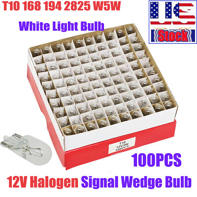 #ad 100 PCS 194 Halogen Signal Wedge Bulb T10 12V 168 White Light Turn Lamp Marker $13.79