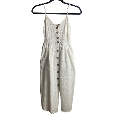 #ad Japna Size Xs Eyelet Lace Button Front Midi Dress Pockets White Bridal Beach $16.49