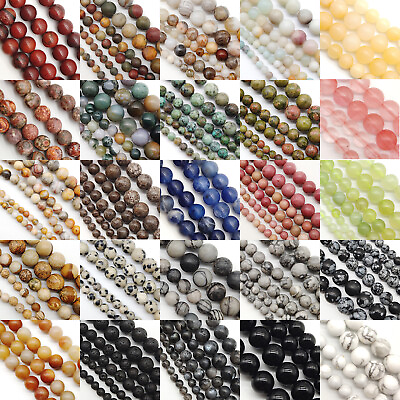 #ad Natural Gemstone Round Spacer Loose Beads 4mm 6mm 8mm Assorted Stones DIY Making $1.49