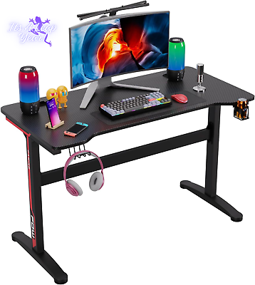 #ad Computer Laptop Gaming Desk Headphone Hook 47in Adjustable Height Spacious Black $79.99