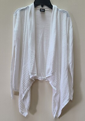 #ad Tribal Womens Petite S Open Front Cardigan Waterfall Top White Cotton Knit $14.50