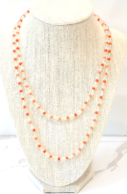 #ad Vintage Frosted Glass and Coral Bead 38in Necklace Summer Necklace $58.00