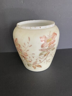 #ad Vintage Opalware Milk Glass Floral Decorative Rose Wide Mouth Vase $28.00