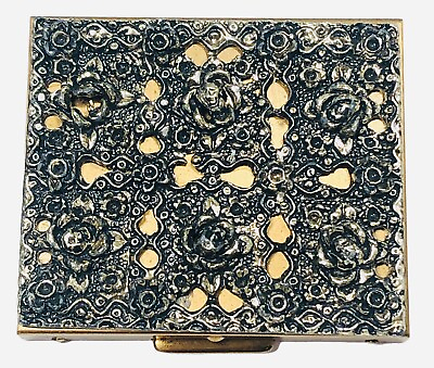 #ad Ladies Black Floral and Brass Powder Compact #207 $18.00