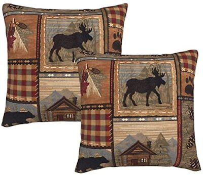 #ad 2Pack 18x18 Inch Rustic Lodge Bear Moose Decorative Throw Pillowcase for Cushion $27.05