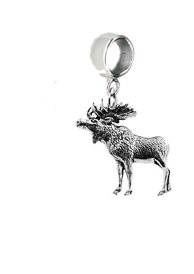 #ad A47 Standing Moose Pewter charm on a bail 5mm Hole add to Bracelet or necklace GBP 9.99