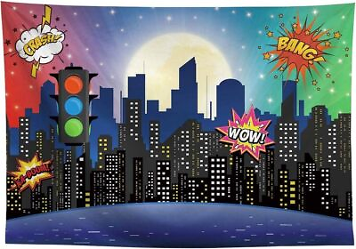 #ad Allenjoy Superhero Super City Skyline Buildings Baby Birthday Backdrop $21.95
