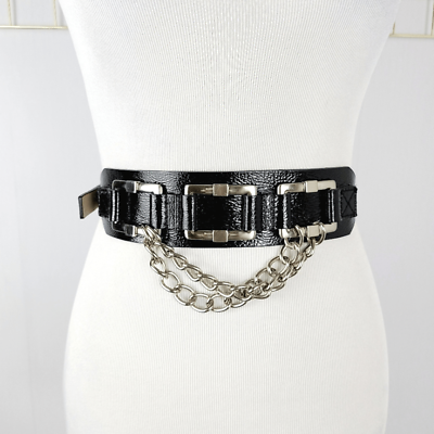 #ad MICHAEL Kors Womens Belt Size Large Chain Detail Corset Style Genuine Leather $39.00