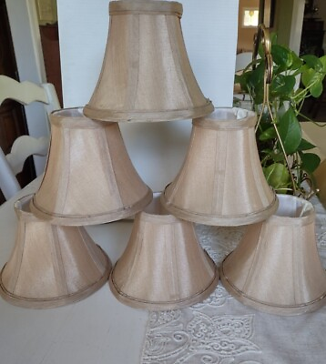 #ad Set 6 Chandelier Lamp Shades Classic bell Silk beige style uno small mini 5quot; $39.99