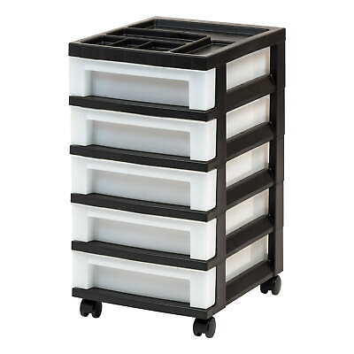 #ad 5 Drawer Plastic Storage Cart with Organizer Top amp; Wheels Adult Black Pearl $35.95