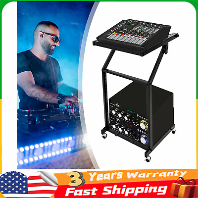 #ad 12U Mixer Case Stand Rolling Rack Mount DJ Studio Equipment Cart Stage Amp Black $66.99