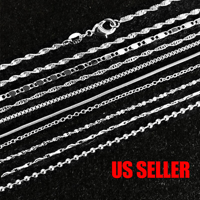 #ad 925 Silver Plated 9 Styles Snake Chain Fashion Necklace Women 16quot; 18quot; 20quot; 22quot; 24 $1.95