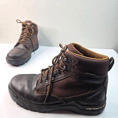 #ad Carhartt Slip Resistant Steel Toe Boots Mens 12 Brown Leather Lace Up Work Shoes $74.99