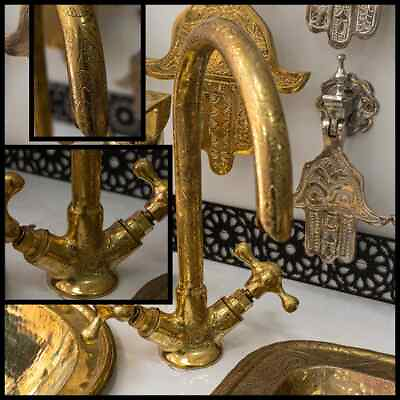 #ad Moroccan Handmade Faucet Swan Neck Brass Copper Engraved $190.00
