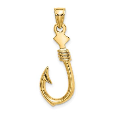 #ad 14k Yellow Gold 3 D Large Fish Hook With Rope Pendant $322.99