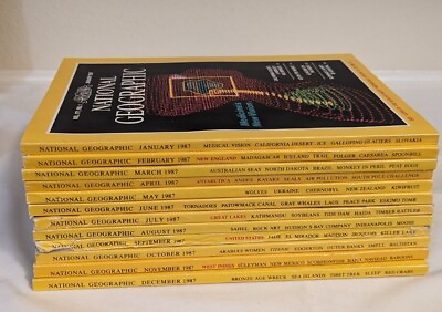 #ad 1987 National Geographic Magazine 12 Issues Full Year w Official Sleeves amp; Maps $24.00