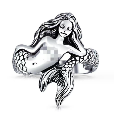 #ad Antique Style Silver Mermaid Girl Fish Band Adjustable Ring $9.99