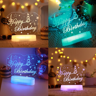 #ad 3D LED Night Light Happy Birthday Light Acrylic Lamp RGB with Remote Control $14.39
