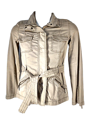 #ad Womens Jacket Sonoma Life and Style Ladies Size Medium Khaki Zip Pockets amp; Belt $20.44