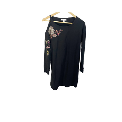 #ad Socialite Womens Sweater Dress Black Floral Embroidered Long Sleeve Stretch S $15.60