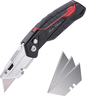#ad Retractable Folding Razor Box Cutter Utility Knife 3 Extra Blades Blade Storage $7.98