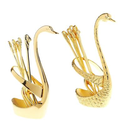 #ad Creative Alloy Swan Table Kitchen Fruit Food Fork with Base Holder Set $12.78