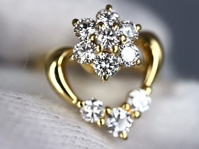 #ad Waltham 10P Diamond 18k Yellow Gold Flower Heart Swing Rotating Ring $869.70
