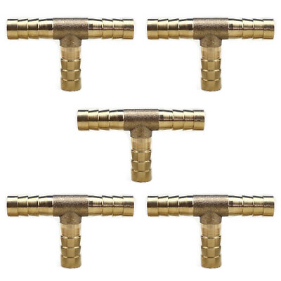 #ad 5Pcs HOSE BARB TEE Brass Pipe 3 WAY T Fitting Thread Gas fuel Water 5 16quot; 8mm # $11.99