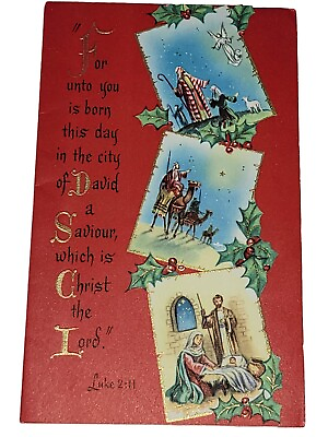 #ad Vintage Seasons Greetings Luke 2:11 Christmas Card MCM $17.49