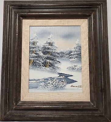 #ad VTG Snow Forest Painting Artist Barrister 18x16 Cascading Snowfall $200.00