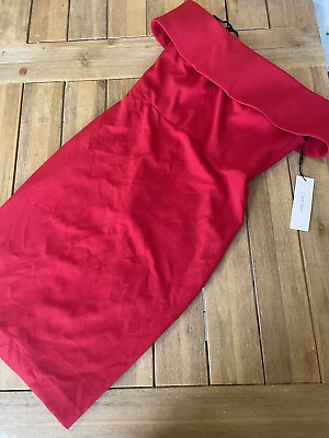 #ad Calvin Klein Womens Red Zippered Short Sleeve Off Shoulder Sheath Dress Size 10 $39.99