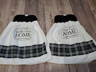 #ad Hot Pad Top Hanging Kitchen Towel set handmade Black Plaid quot;Bless This Homequot; $12.00