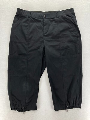 #ad Lane Bryant Jogger Capri Pants Women#x27;s Plus 20 Black Stretch Fabric Cargo NWT $21.99