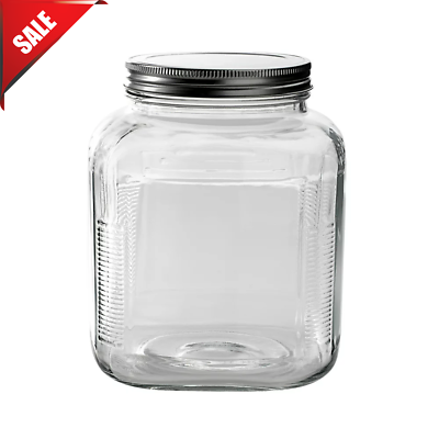 #ad 1 Gallon Clear Glass Large Jar Wide Mouth with Airtight Metal Lid For Storing $10.96