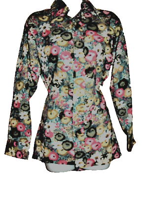 #ad Floral Print Shirt Floral Print Vibrant Formed Fit 1970#x27;s VTG Antique M $64.53