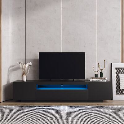 #ad Black LED TV Cabinet with Storage Drawers Modern Stand with Lights $561.14