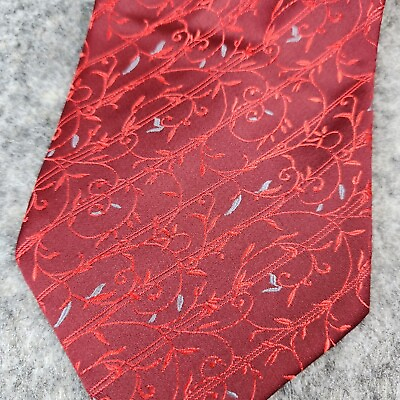 #ad Ermenegildo Zegna Necktie 100% Red Silk Made in Italy Branches Floral Tie $19.87