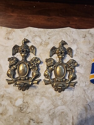 #ad Pair Of Antique Cast Bronze Crest Coat of Arms with Lions amp; Eagles. $250.00
