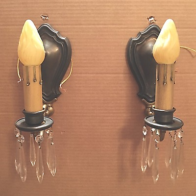 #ad Brass Sconces Vintage Antique Wired Pair Electric Candles 4B $500.00