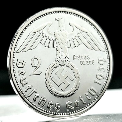 #ad Nazi Germany 2 Mark *Beautiful* Genuine WW2 Third Reich 2 Reichsmark Silver Coin $18.99