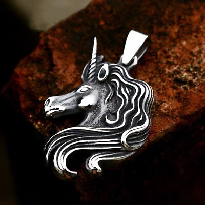 #ad Silver Unicorn Pendant Animal Necklace For Men Women Punk Rock Jewelry Chain 24quot; $11.89
